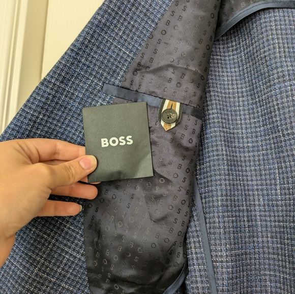 BOSS Hutson Slim Fit Blue Wool Cotton Linen Blend Sport Suit Coat Mens Jacket 38 - Picture 14 of 16